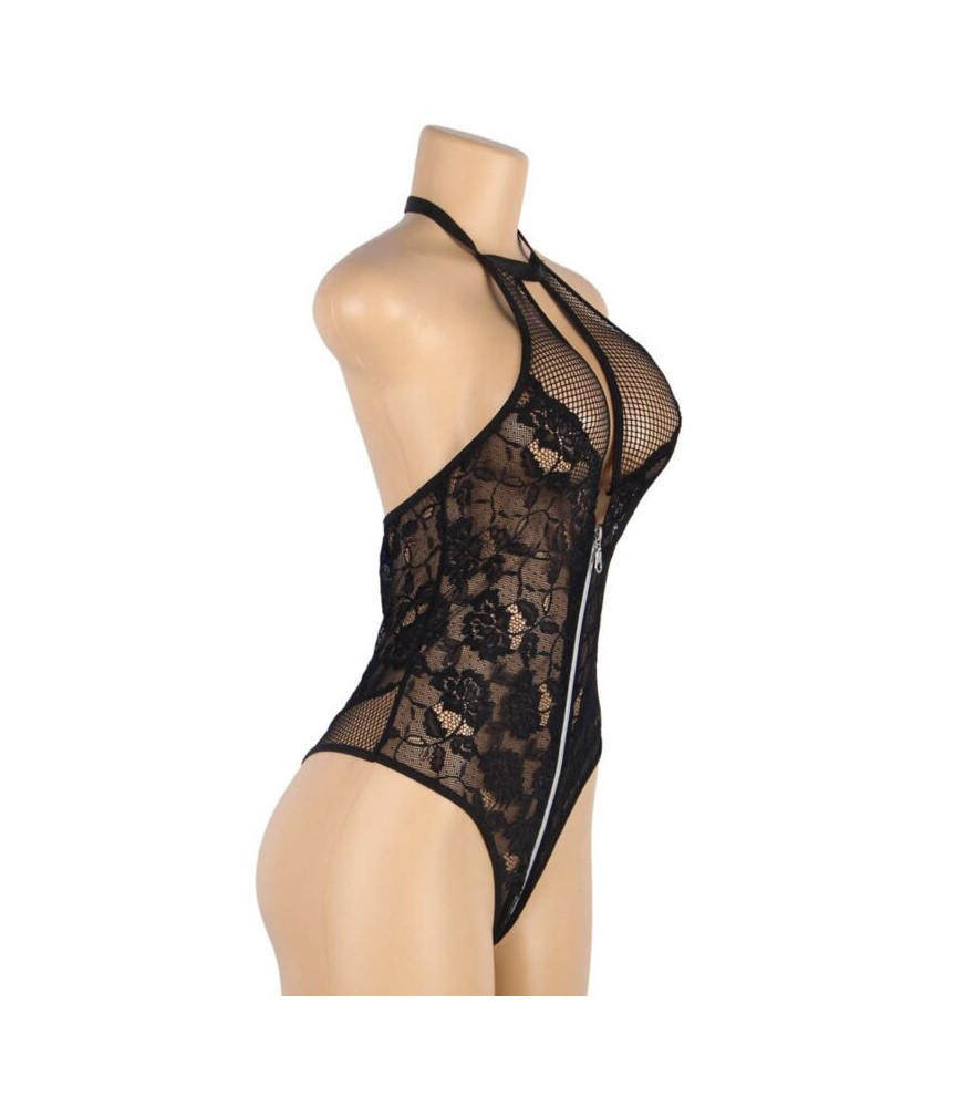 Body coquin noir dos nu en dentelle fleurie L/XL - Subblime