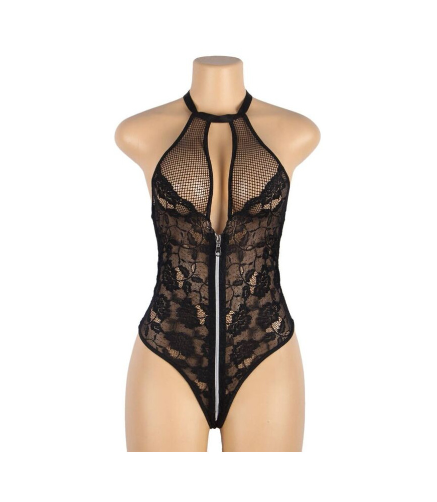 Body coquin noir dos nu en dentelle fleurie L/XL - Subblime