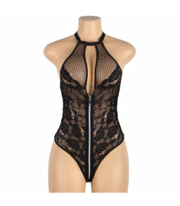 Body coquin noir dos nu en dentelle fleurie L/XL - Subblime