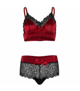 Ensemble élégant rouge noir à motifs décoratifs et nœuds L/XL - Leg avenue