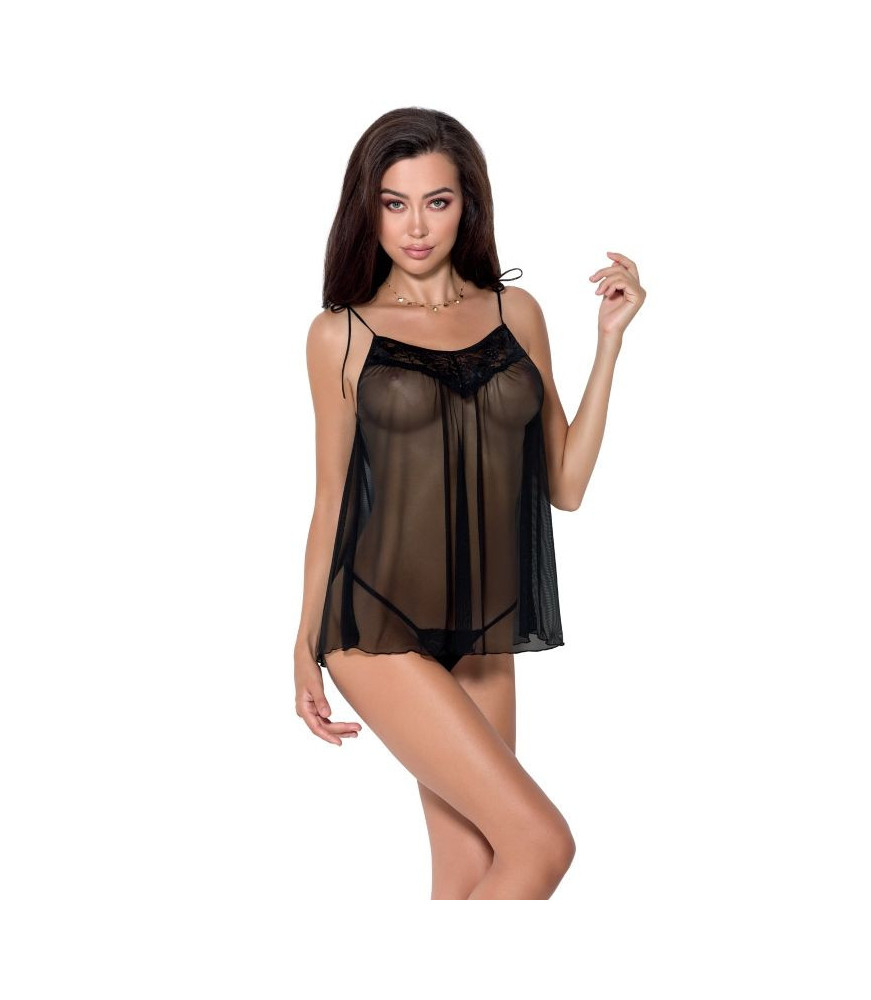 Babydoll érotique noire transparente à bretelles  L/XL- Passion