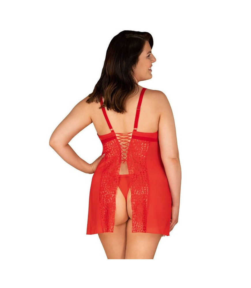 Nuisette élégante rouge fleurie avec dos ouvert 6XL/7XL - Obsessive