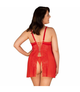 Nuisette élégante rouge fleurie avec dos ouvert 6XL/7XL - Obsessive