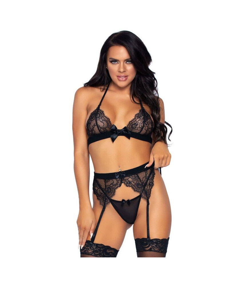 Ensemble lingerie porte-jarretelles érotique noir - Leg avenue