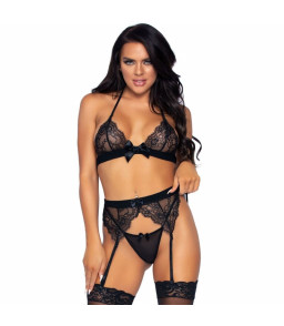 Ensemble lingerie porte-jarretelles érotique noir - Leg avenue