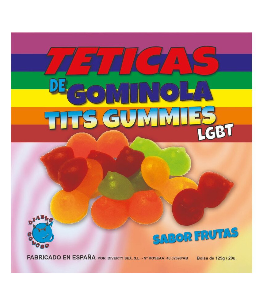 DIABLO GOLOSO - GUMMY BOX SAVEUR DE FRUIT GLITTER TITS 6 COULEURS ET SAVEURS LGBT MADE IS SPAIN /es/pt/en/fr/it/