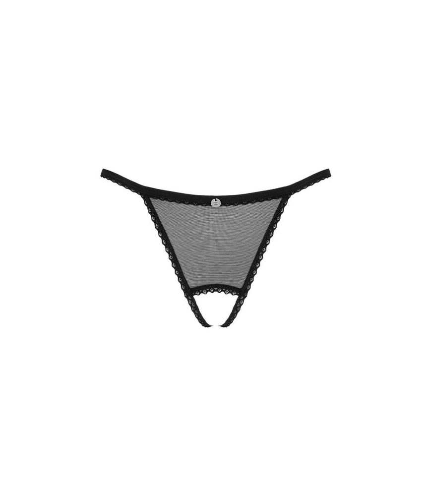 String coquin noir en dentelle fleurie sans entrejambe XS/S - Obsessive