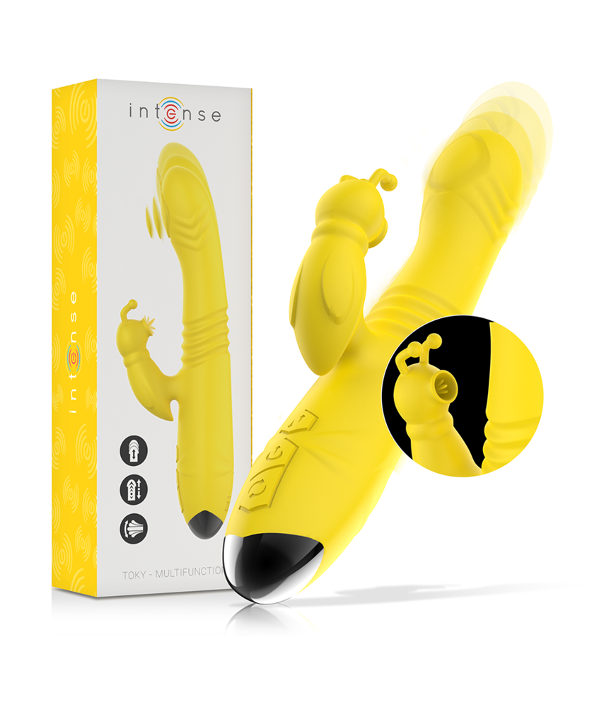 INTENSE - TOKY VIBRADOR MULTIFUNCIÓN RECARGABLE UP  DOWN CON ESTIMULADOR DE CLITORIS AMARILLO