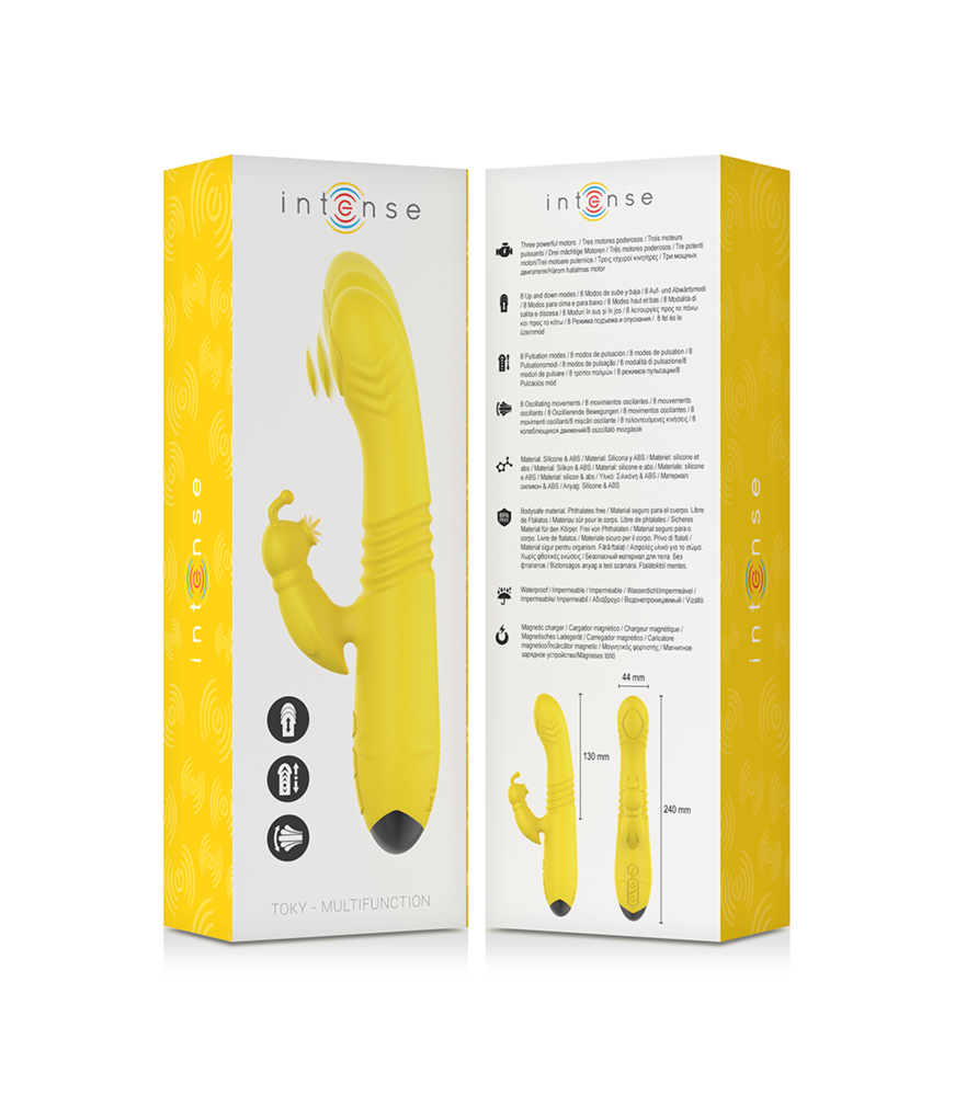 INTENSE - TOKY VIBRADOR MULTIFUNCIÓN RECARGABLE UP  DOWN CON ESTIMULADOR DE CLITORIS AMARILLO