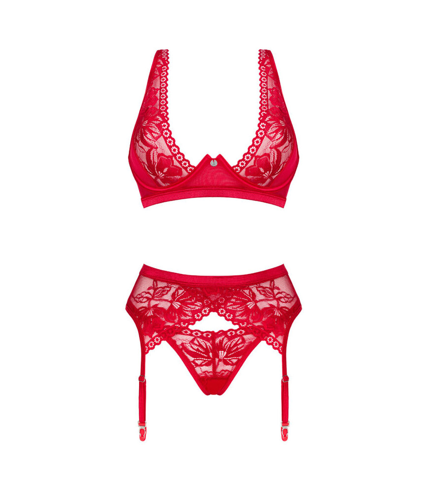 OBSESSIVE - ENSEMBLE TROIS PIÈCES LACELOVE ROUGE XS/S