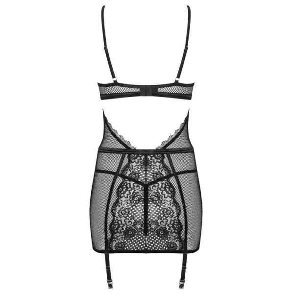 Nuisette sexy noire à laçage en avant avec string  Basitta L/XL - Obsessive