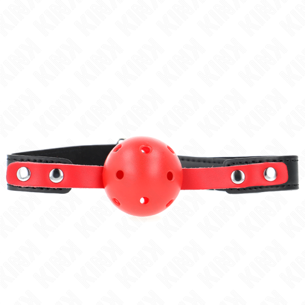 KINK - BALLE DURE CREUSE ROUGE 4 CM GAG BRACELET NOIR 60 x 2 CM AJUSTABLE 37-52 CM