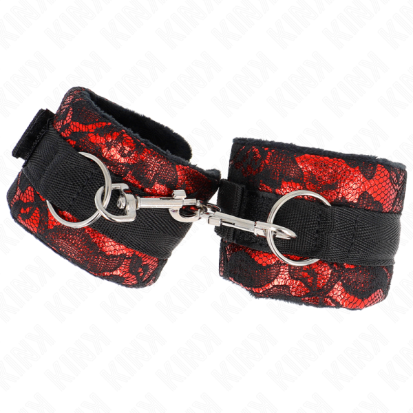 KINK - ATTENTES-POIGNETS COURTES EN DENTELLE DE VELOURS ET RELIURE EN NYLON ROUGE / NOIR 23 X 6,5 CM