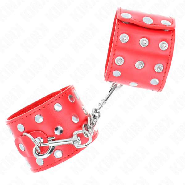 KINK - APPAREILS DE RETENUE POIGNETS AVEC FERMETURE PRESSION PLEINE DE RIVETS ROUGE AJUSTABLE 19-24 CM X 5,5 CM