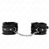 KINK - APPUI-POIGNETS DOUBLÉS DE FOURRURE PREMIUM NOIR AVEC CEINTURE NOIRE RÉGLABLE 17-29 CM X 6 CM