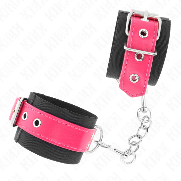 KINK - APPUI-POIGNETS EN NYLON NOIR AVEC CEINTURE EN CUIRETTE ROSE FRAMBOISE AJUSTABLE 19-29 CM X 5,1 CM