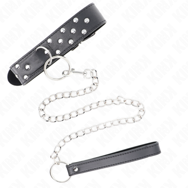 KINK - COLLIER RIVET ANNEAU AVEC CEINTURE 65 CM NOIR AJUSTABLE 36-50 CM X 3,8 CM