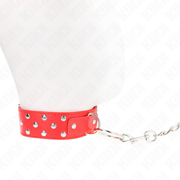 KINK - COLLIER RIVET ANNEAU AVEC CEINTURE 65 CM ROUGE AJUSTABLE 36-50 CM X 3,8 CM