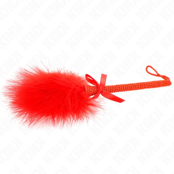 KINK - Baguette en corde de nylon avec plumes chatouillantes et noeud rouge 25 cm