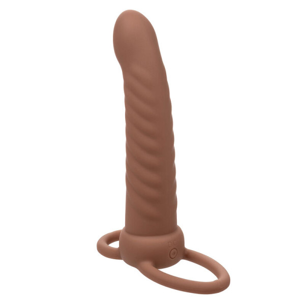 CALEXOTICS - MAXX RIBBED DOUBLE PÉNÉTRATEUR 10 VIBRATIONS MARRON