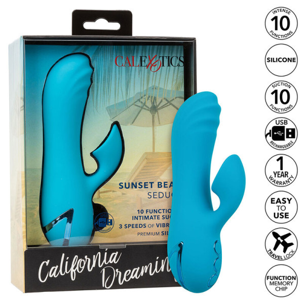 CALEXOTICS - SUNSET BEACH SEDUCER VIBRATEUR  STIMULATEUR 10 FONCTIONS BLEU