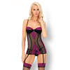 LIVCO CORSETTI FASHION - SIDONIA CF 90453 CHEMISE + STRING NOIR/FUSIA S/M