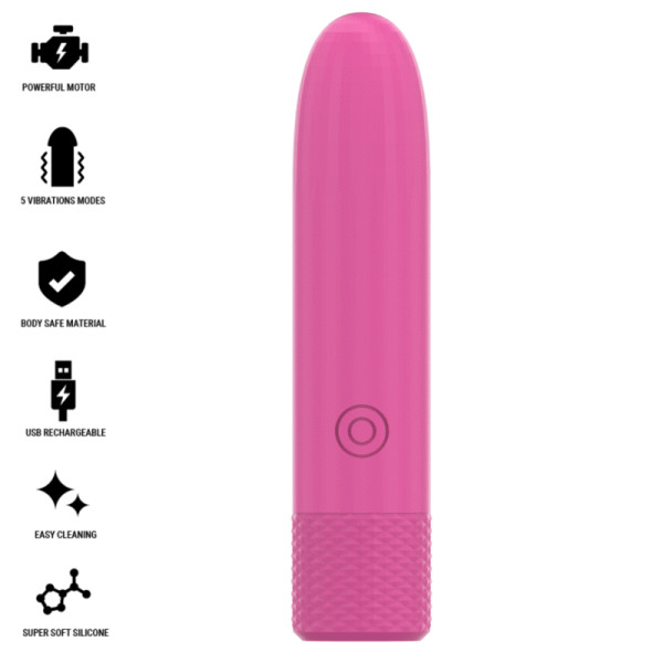 INTENSE - SYMONE BULLET VIBRANT RECHARGEABLE USB 8 VIBRATIONS ROSE 10 X 2,2 CM