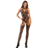 SUBBLIME - 952136 BODYSTOCKING EN RÉSILLE SANS FOURCHE AVEC DÉTAILS FLORAUX ET COL LIEN NOIR TAILLE UNIQUE