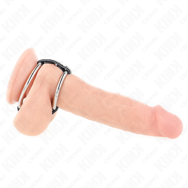 KINK - DOUBLE ANNEAU PÉNIS EN MÉTAL DE 3,8 CM À 5 CM CONNECTÉ AU CUIR