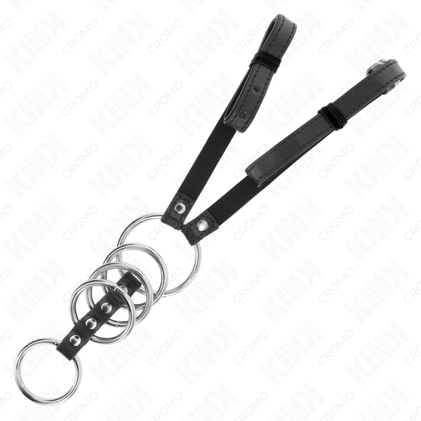 KINK - 5 ANNEAUX PÉNIS 3,8 CM À 5 CM MÉTAL AVEC CEINTURE CUIR 112 CM