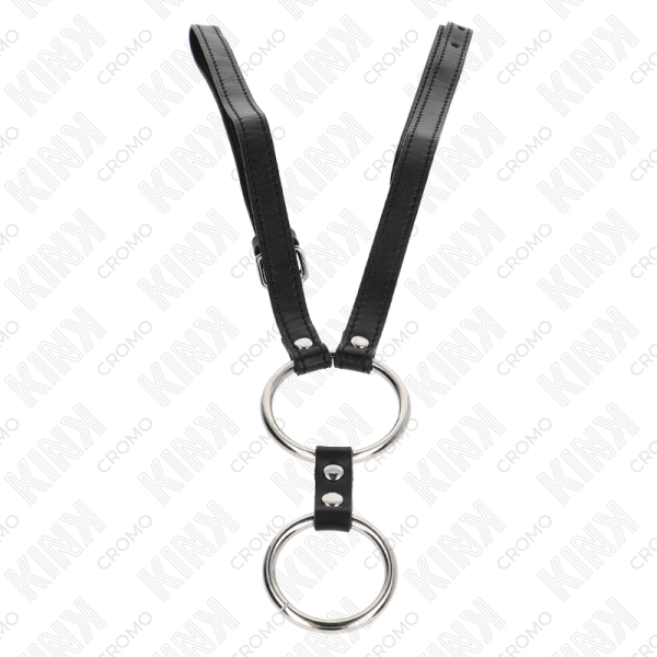 KINK - DOUBLE ANNEAU PÉNIS EN MÉTAL 3,8 CM À 5 CM AVEC CEINTURE EN CUIR 112 CM