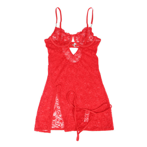 SUBBLIME - 954208 BABYDOLL EN DENTELLE À BRETELLES RÉGLABLES ROUGE S/M